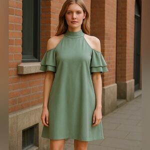 Naked Zebra Sage Green Cold‎ shoulder dress size medium